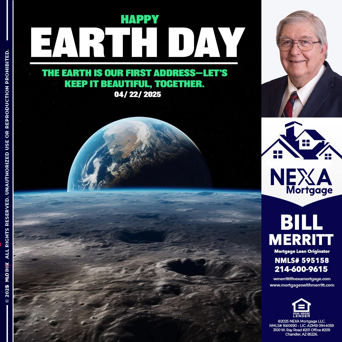 EARTH DAY 2025 - Bill Merritt -Mortgage Loan Originator