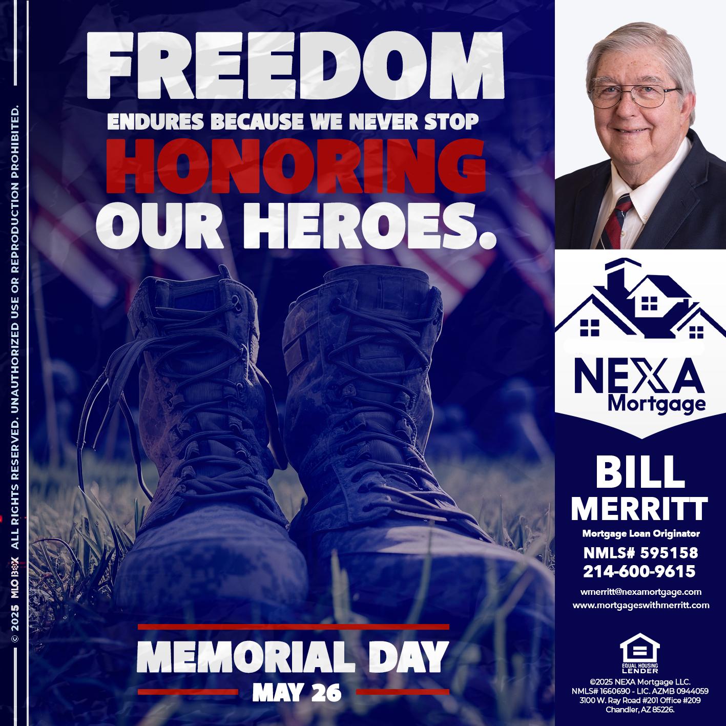 Memorial Day - Bill Merritt -Mortgage Loan Originator