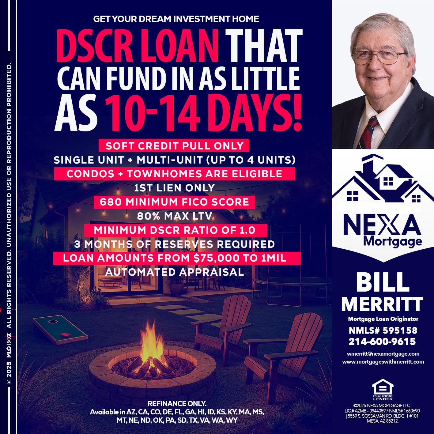 DSCR LOAN - Bill Merritt -Mortgage Loan Originator