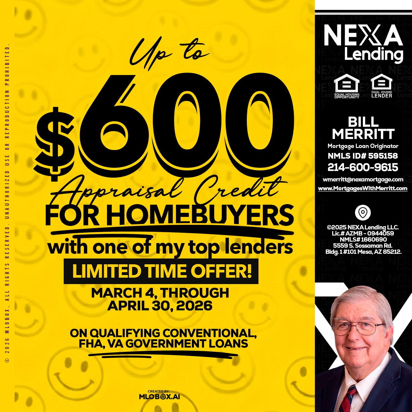 UP TO 600 - Bill Merritt -Mortgage Loan Originator