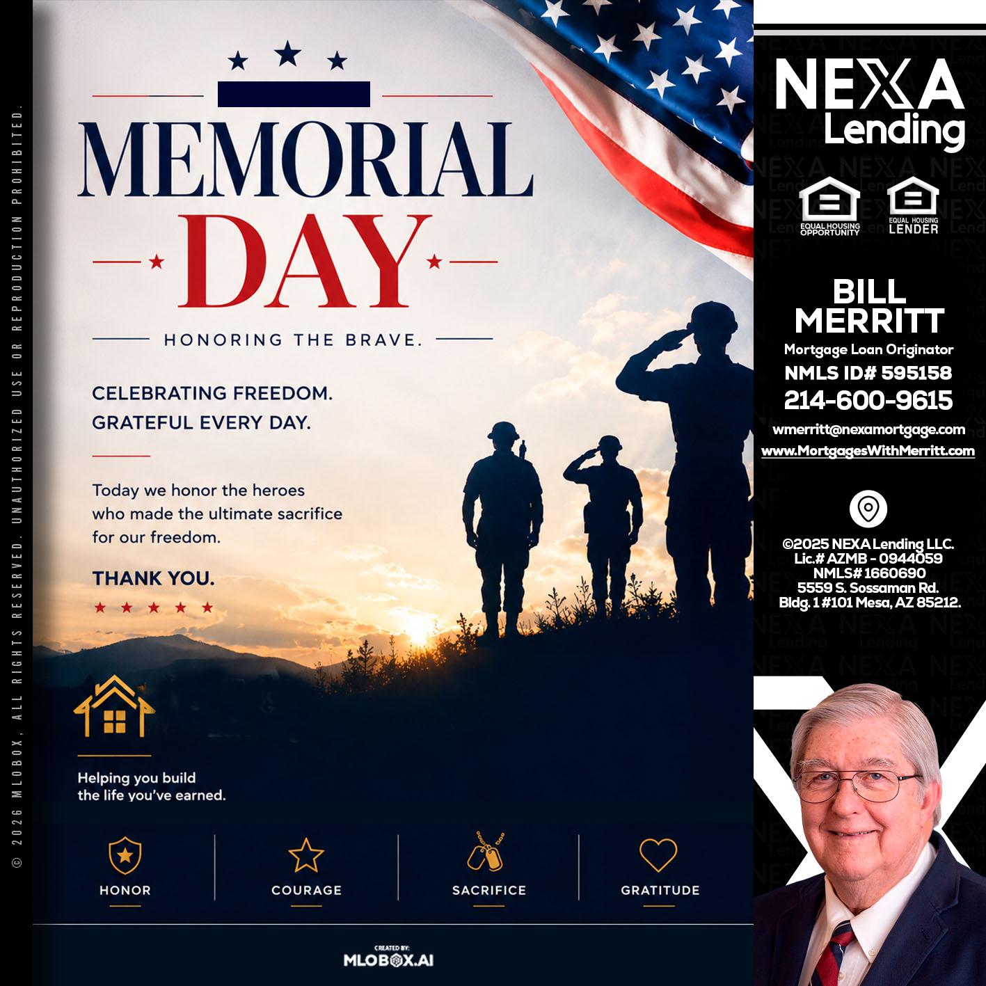 MEMORIAL DAY - Bill Merritt -Mortgage Loan Originator