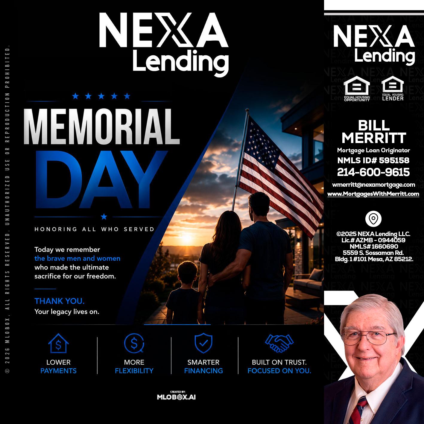 MEMORIAL DAY - Bill Merritt -Mortgage Loan Originator