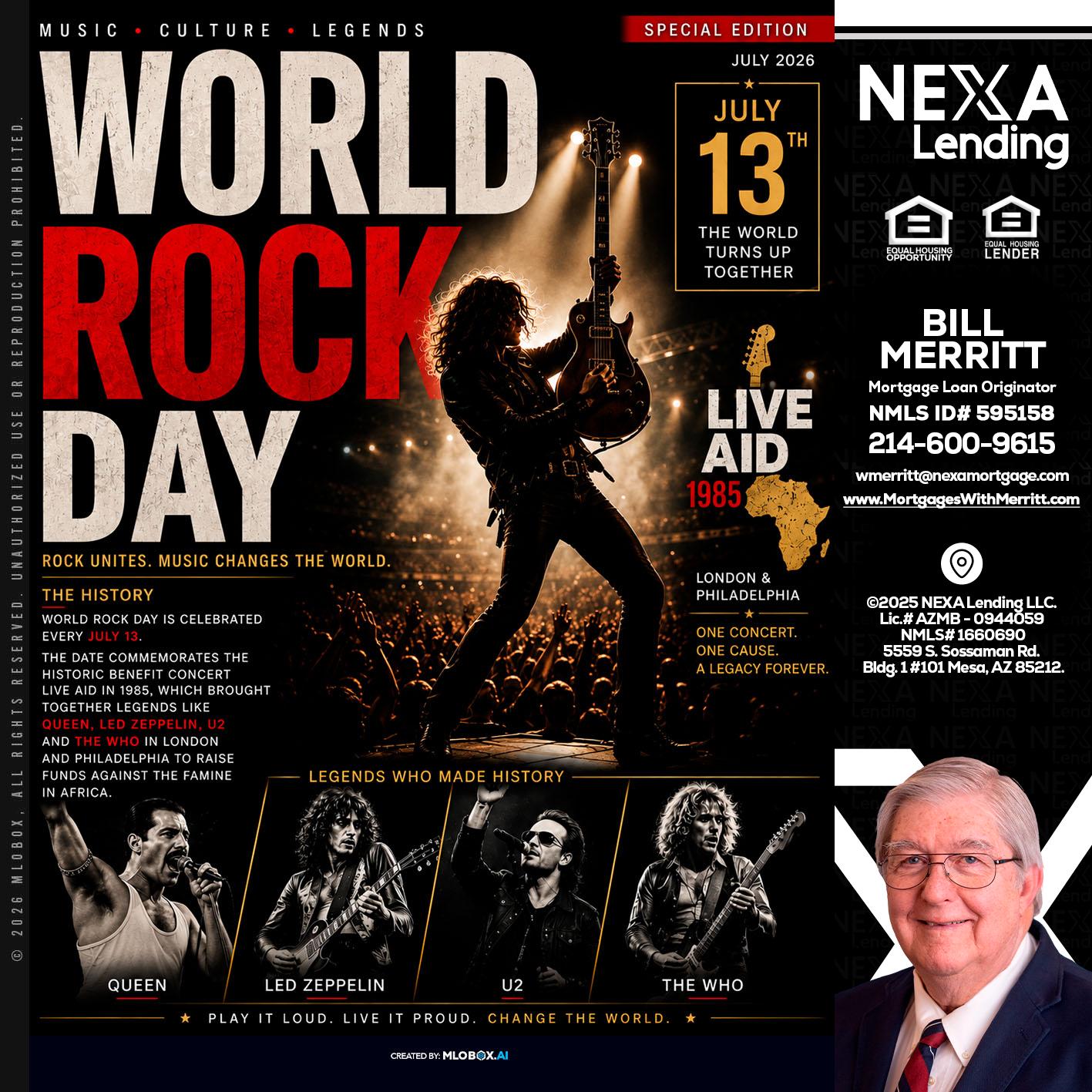 WORLD ROCK MUSIC DAY - Bill Merritt -Mortgage Loan Originator