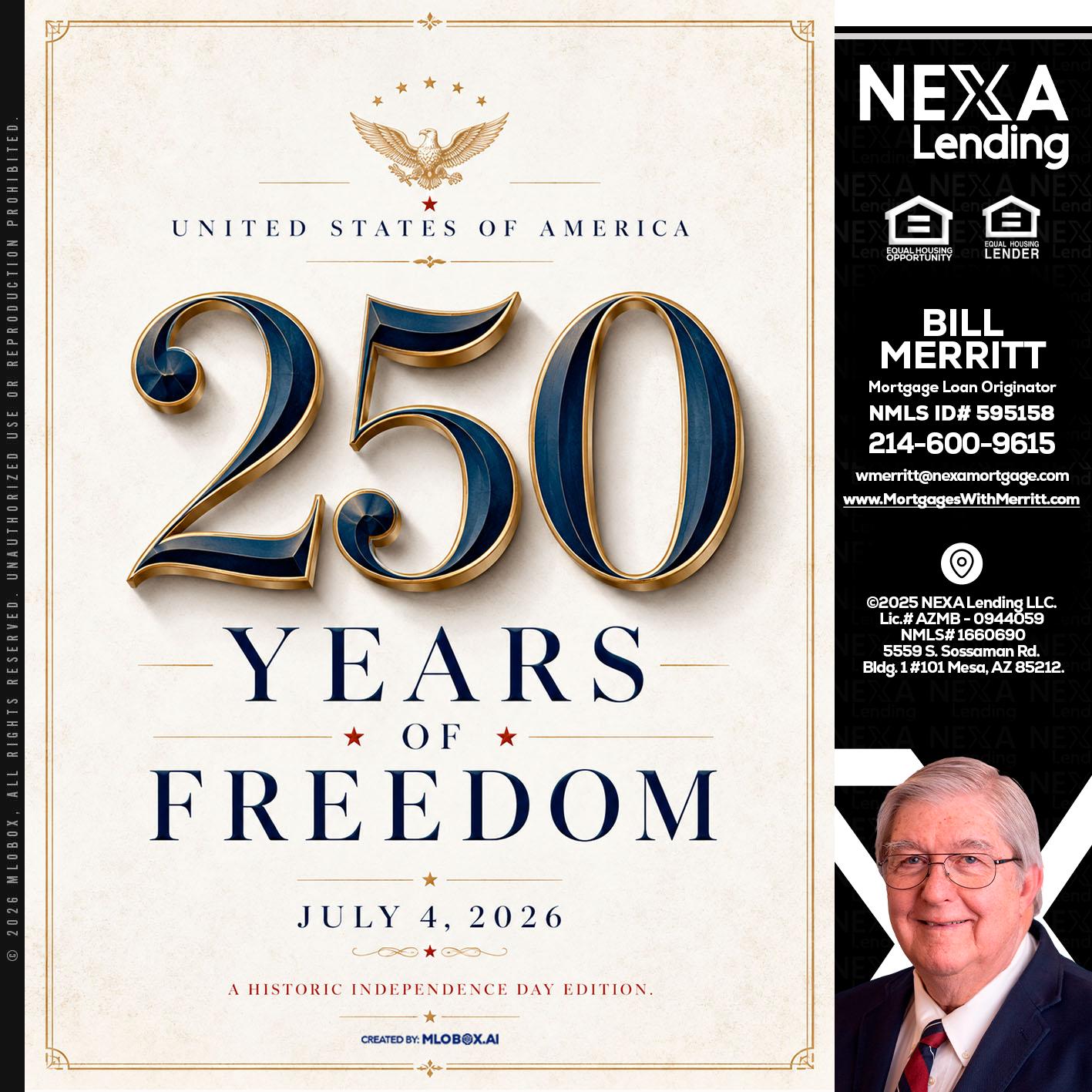 250 YEARS - Bill Merritt -Mortgage Loan Originator